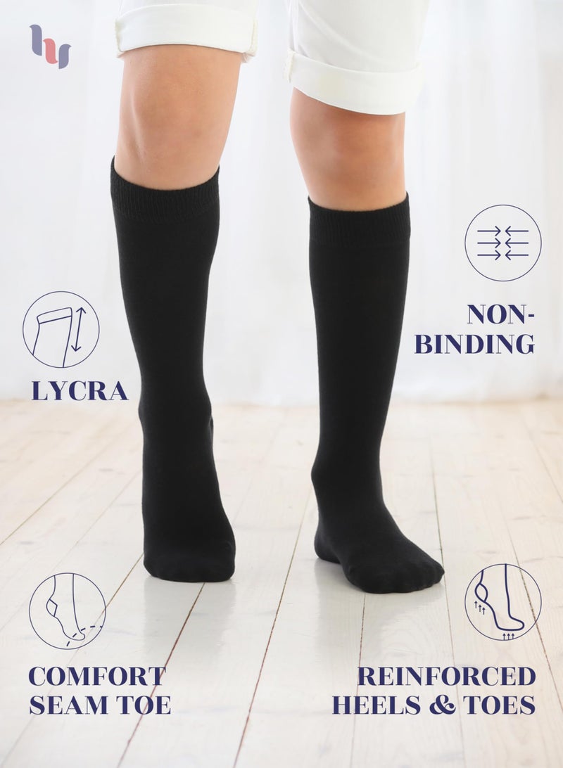 Hugh Ugoli Girls Boys Kids School Uniform Long Dress Socks, Extremely Soft, Comfortable, Rayon derived from Bamboo, Chemical-Free, 3 Pairs Black | 5-6 Years - Image 2